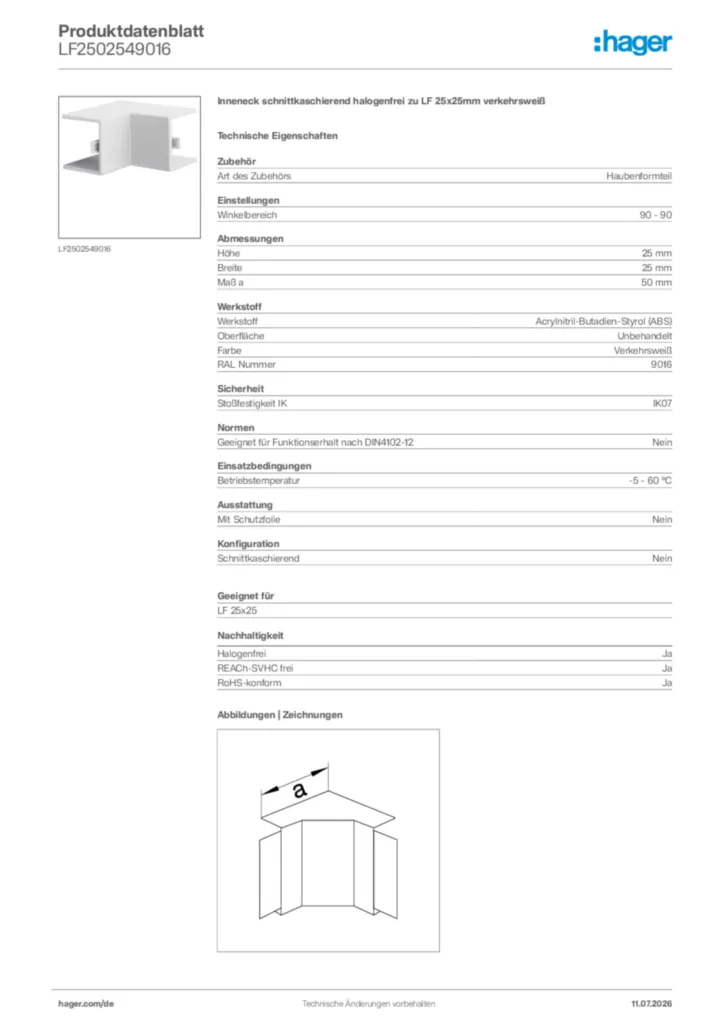 Bild Hager Produktdatenblatt LF2502549016 | Hager Deutschland