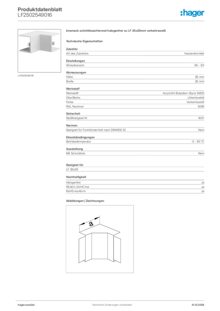 Bild Hager Produktdatenblatt LF2502549016 | Hager Deutschland