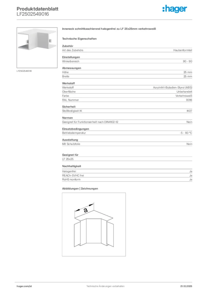 Bild Hager Produktdatenblatt LF2502549016 | Hager Deutschland