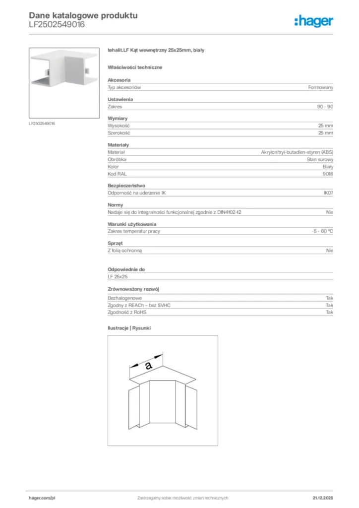 Zdjęcie Hager Dane katalogowe produktu LF2502549016 | Hager Polska
