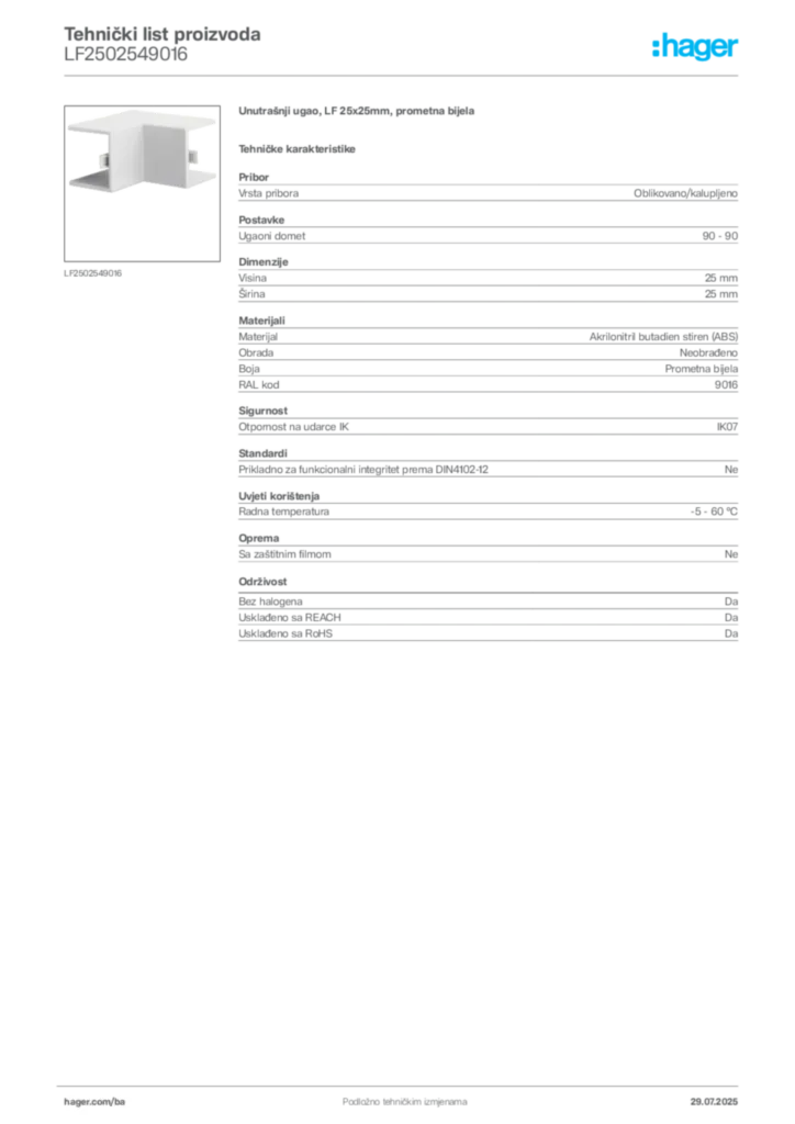 Slika Hager Product data sheet LF2502549016  | Hager