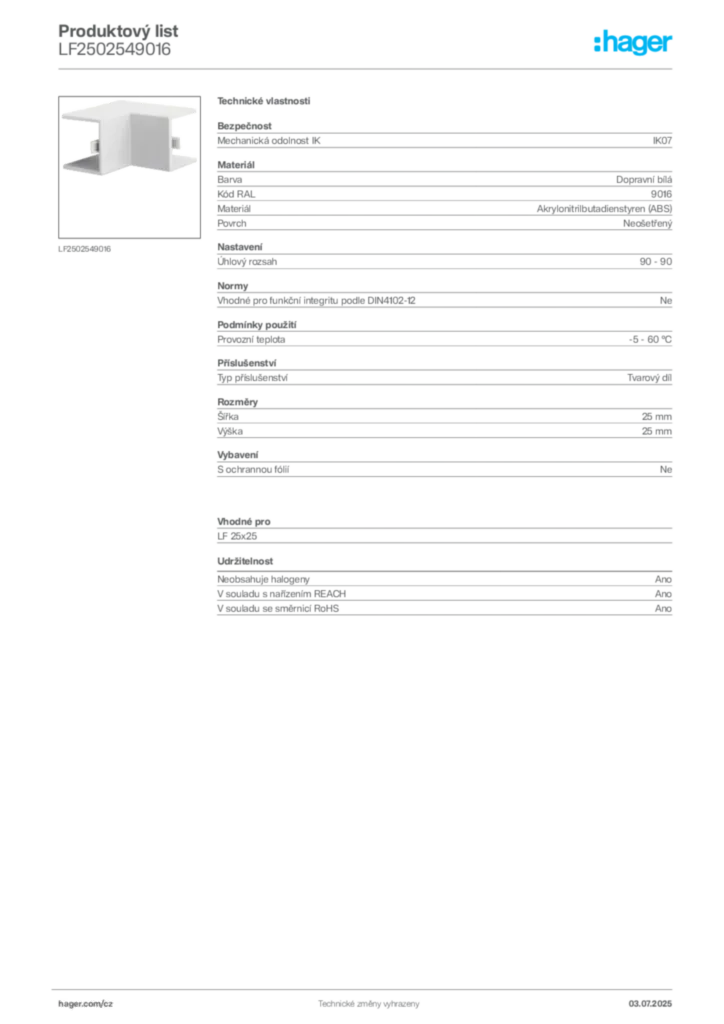 Obrázek Hager Produktový list LF2502549016 | Hager