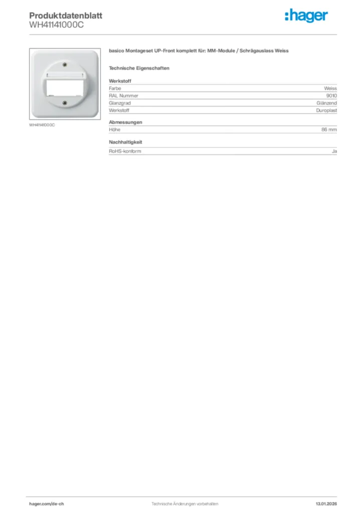 Bild Hager Produktdatenblatt WH41141000C | Hager Schweiz