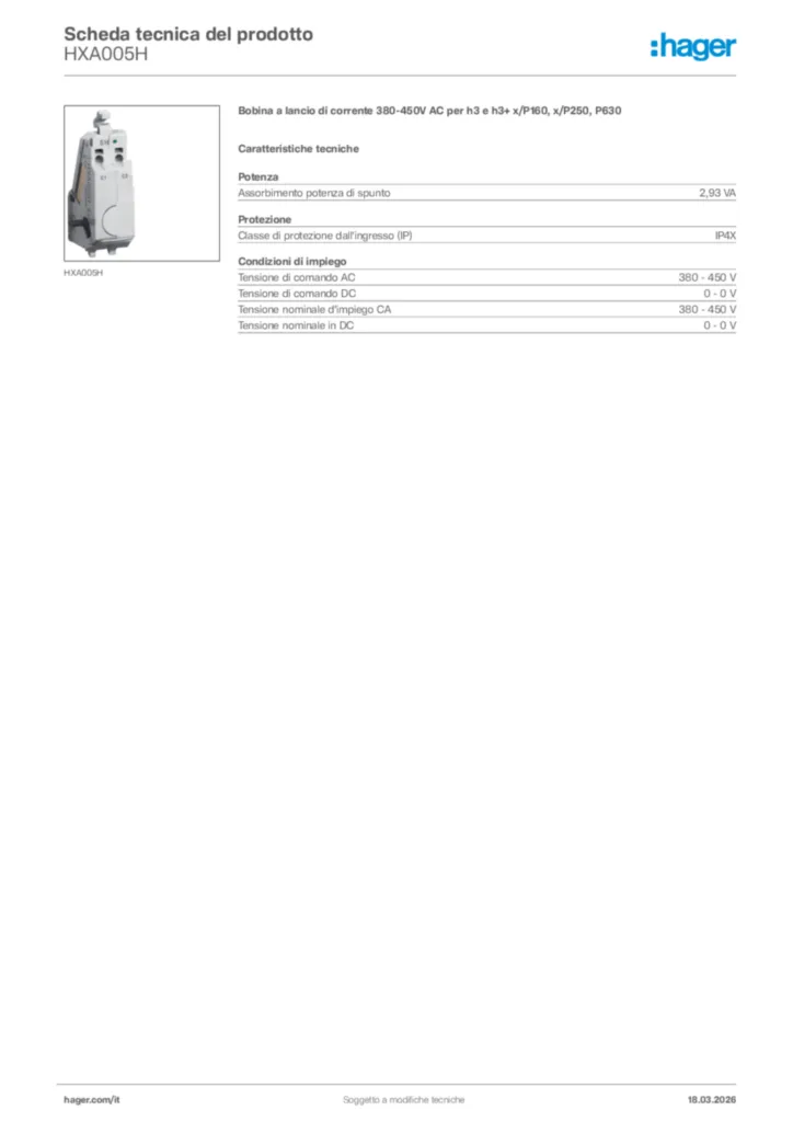 Immagine Hager Scheda tecnica del prodotto HXA005H | Hager Italia