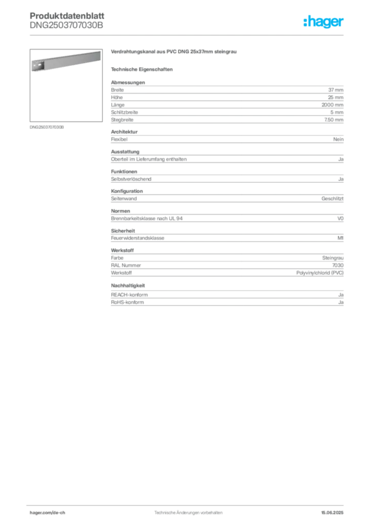 Bild Hager Produktdatenblatt DNG2503707030B | Hager Schweiz