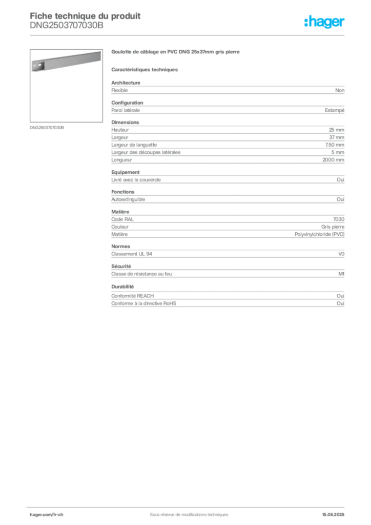 Image Hager Fiche technique du produit DNG2503707030B | Hager Suisse