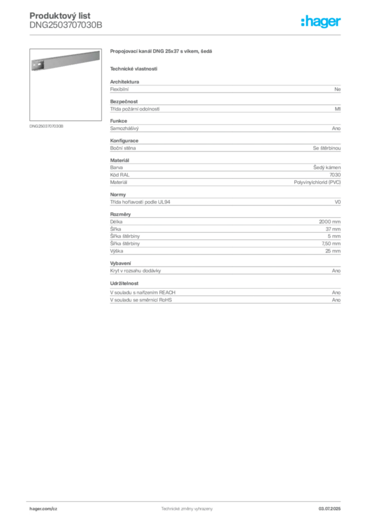 Obrázek Hager Produktový list DNG2503707030B | Hager