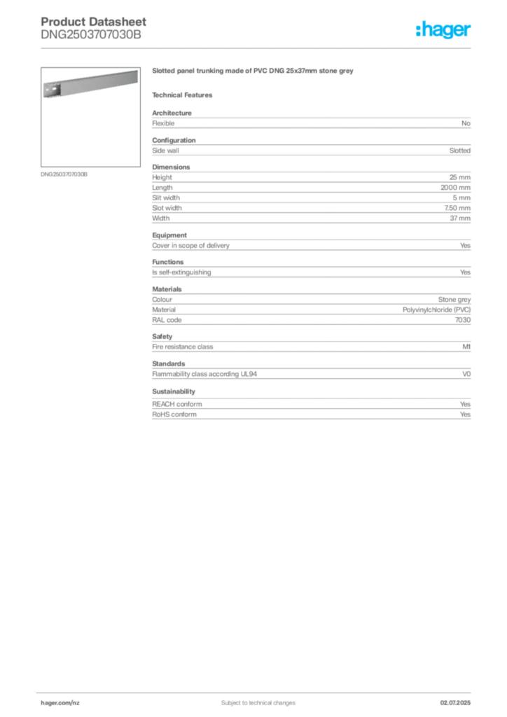 Image Hager Product data sheet DNG2503707030B  | Hager New Zealand