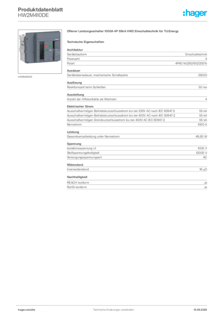 Bild Hager Produktdatenblatt HW2M410DE | Hager Deutschland