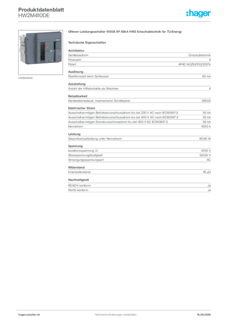 Bild Hager Produktdatenblatt HW2M410DE | Hager Schweiz