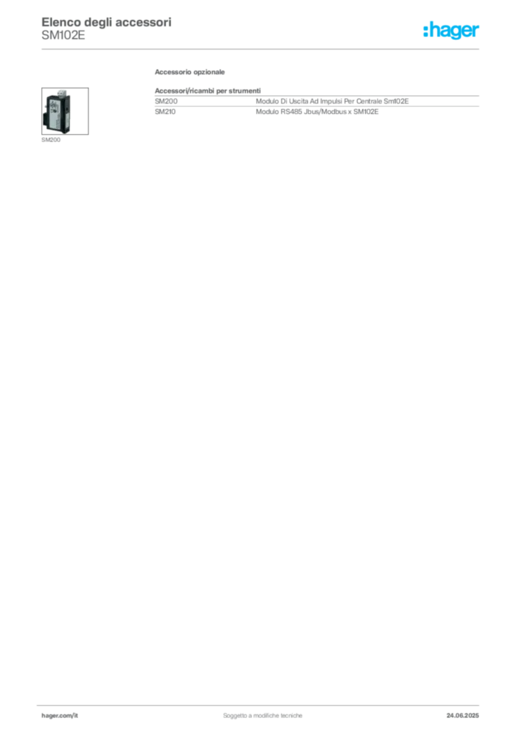 Immagine Hager Scheda tecnica del prodotto SM102E | Hager Italia