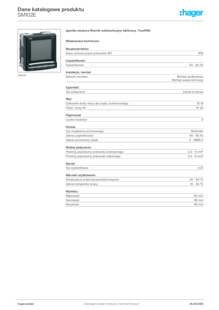 Zdjęcie Hager Dane katalogowe produktu SM102E | Hager Polska