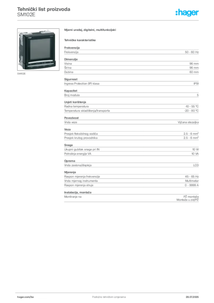 Slika Hager Product data sheet SM102E  | Hager