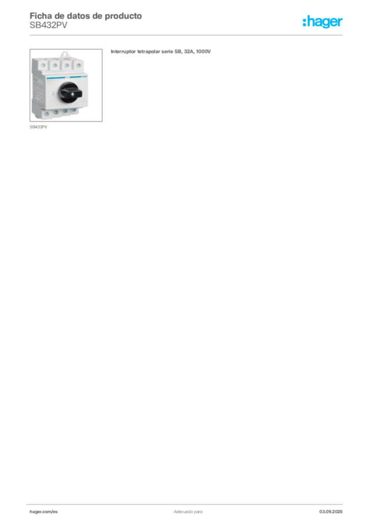 Imagen Hager Ficha de datos de producto SB432PV | Hager España