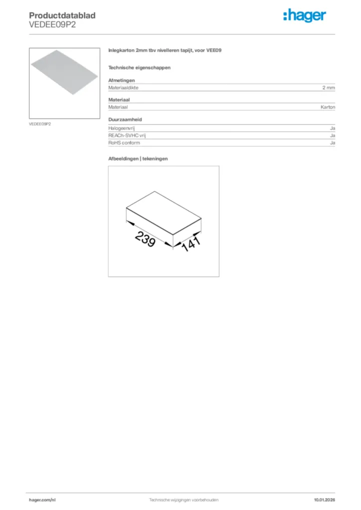 Afbeelding Hager Productdatablad VEDEE09P2 | Hager Nederland