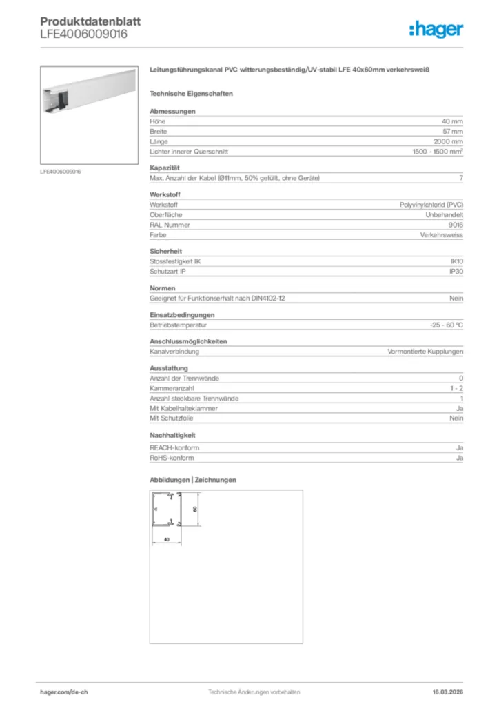 Bild Hager Produktdatenblatt LFE4006009016 | Hager Schweiz