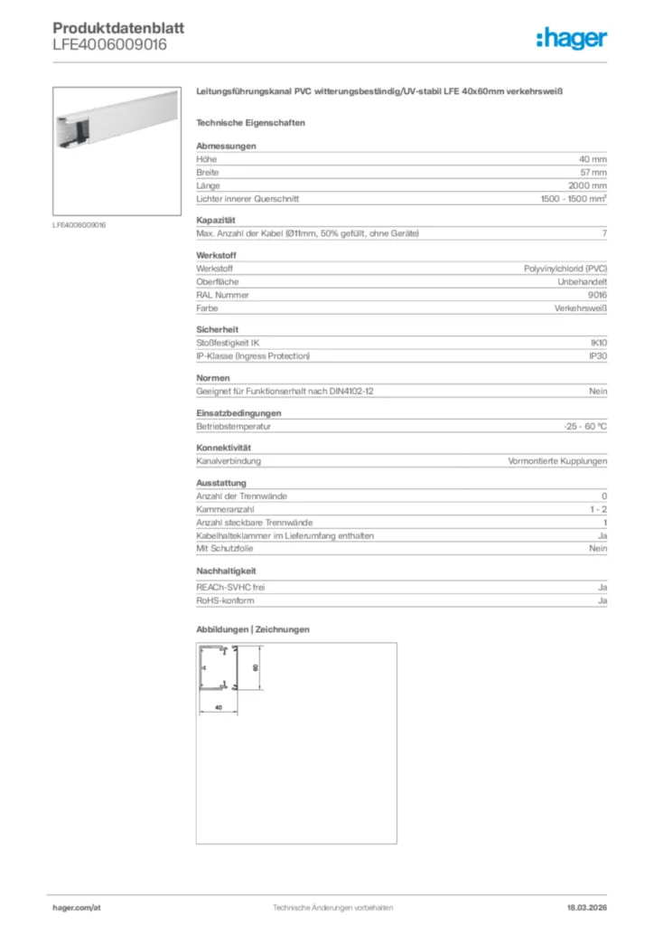 Bild Hager Produktdatenblatt LFE4006009016 | Hager Deutschland