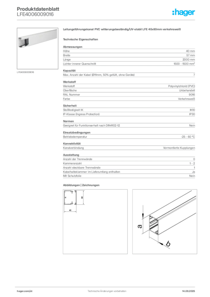 Bild Hager Produktdatenblatt LFE4006009016 | Hager Deutschland