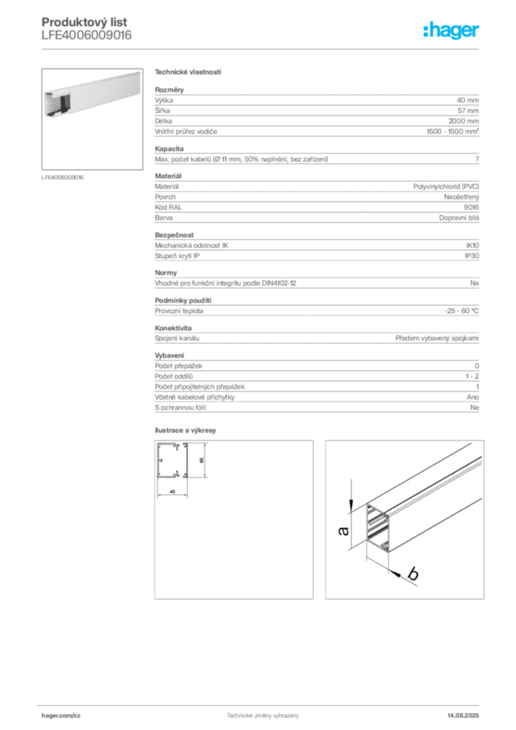 Obrázek Hager Produktový list LFE4006009016 | Hager