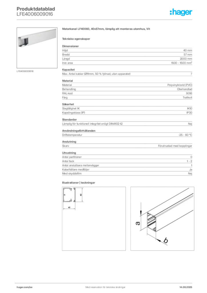 Bild Hager Produktdatablad LFE4006009016 | Hager Sverige