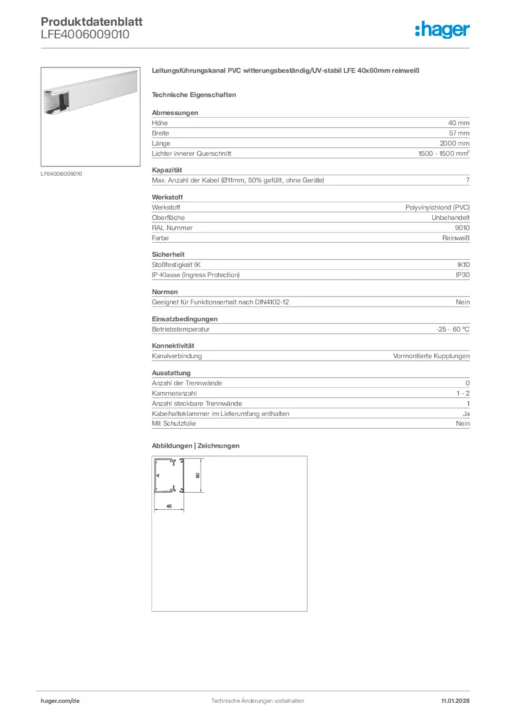 Bild Hager Produktdatenblatt LFE4006009010 | Hager Deutschland