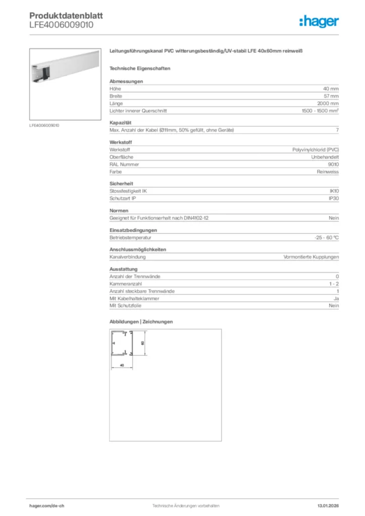 Bild Hager Produktdatenblatt LFE4006009010 | Hager Schweiz