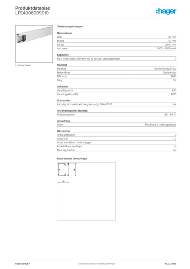 Bild Hager Produktdatablad LFE4006009010 | Hager Sverige