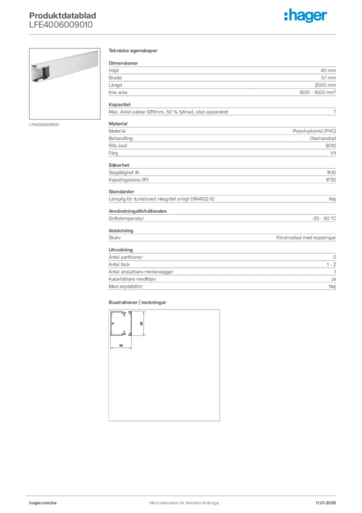 Bild Hager Produktdatablad LFE4006009010 | Hager Sverige