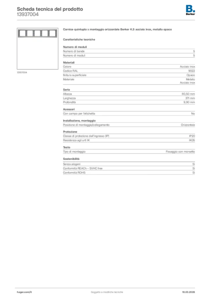 Immagine Berker Scheda tecnica del prodotto 13937004 | Hager Italia