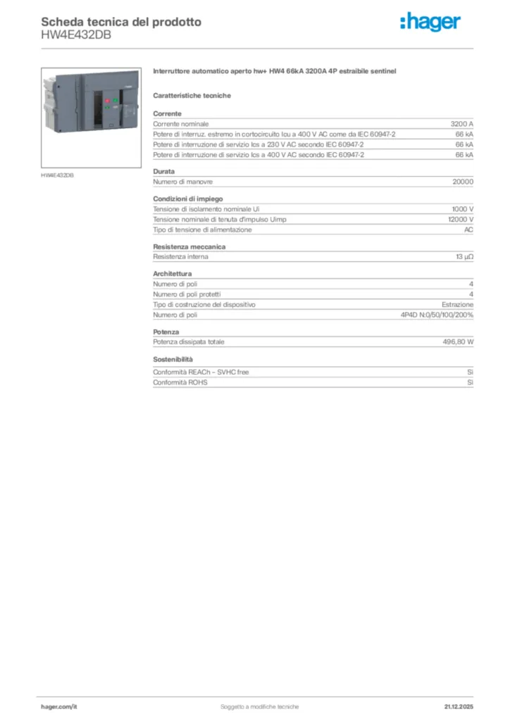 Immagine Hager Scheda tecnica del prodotto HW4E432DB | Hager Italia