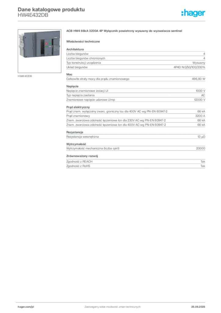Zdjęcie Hager Dane katalogowe produktu HW4E432DB | Hager Polska