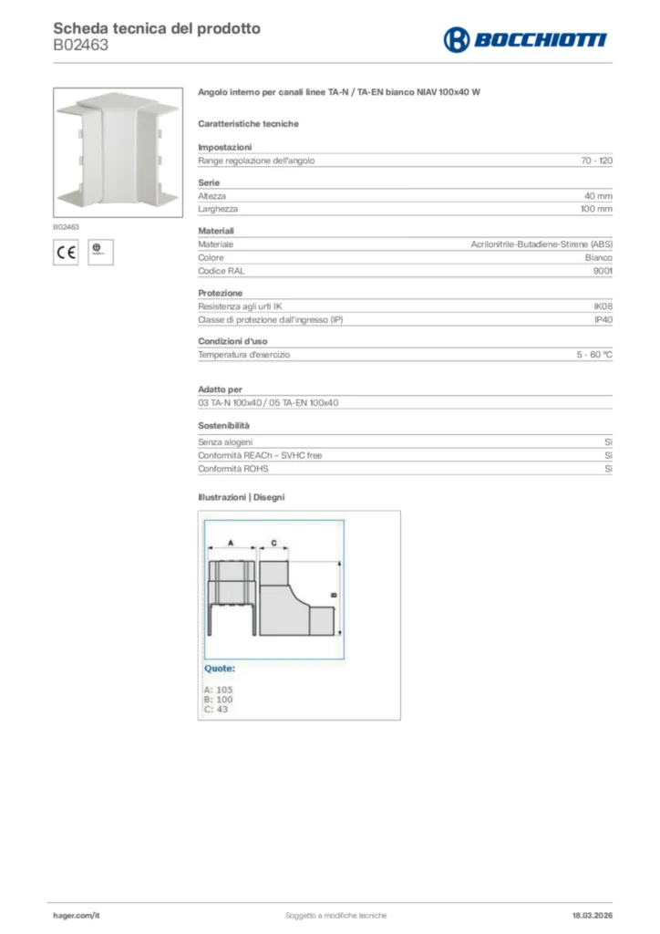 Immagine Bocchiotti Scheda tecnica del prodotto B02463 | Hager Italia