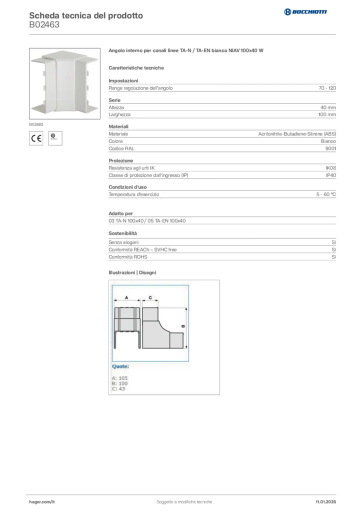 Immagine Bocchiotti Scheda tecnica del prodotto B02463 | Hager Italia