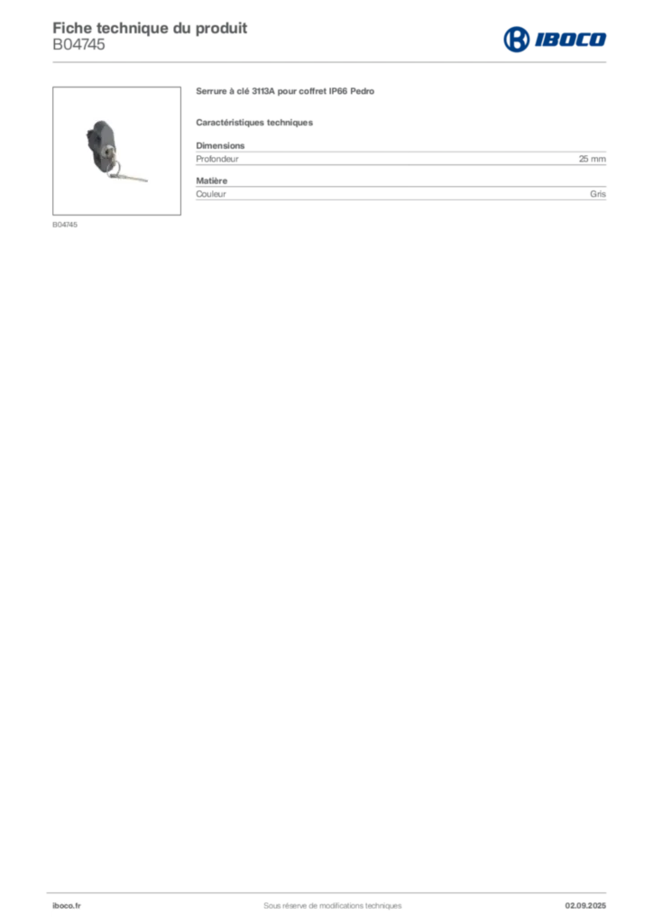 Image Iboco Fiche technique du produit B04745 | Hager France