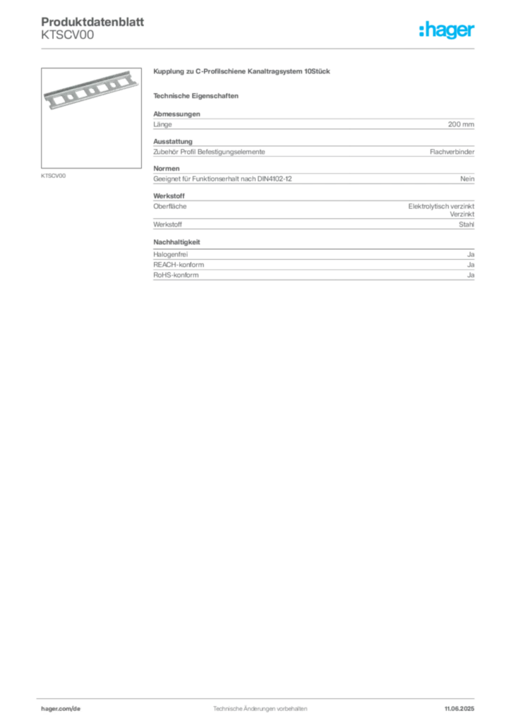 Hager Produktdatenblatt KTSCV00
