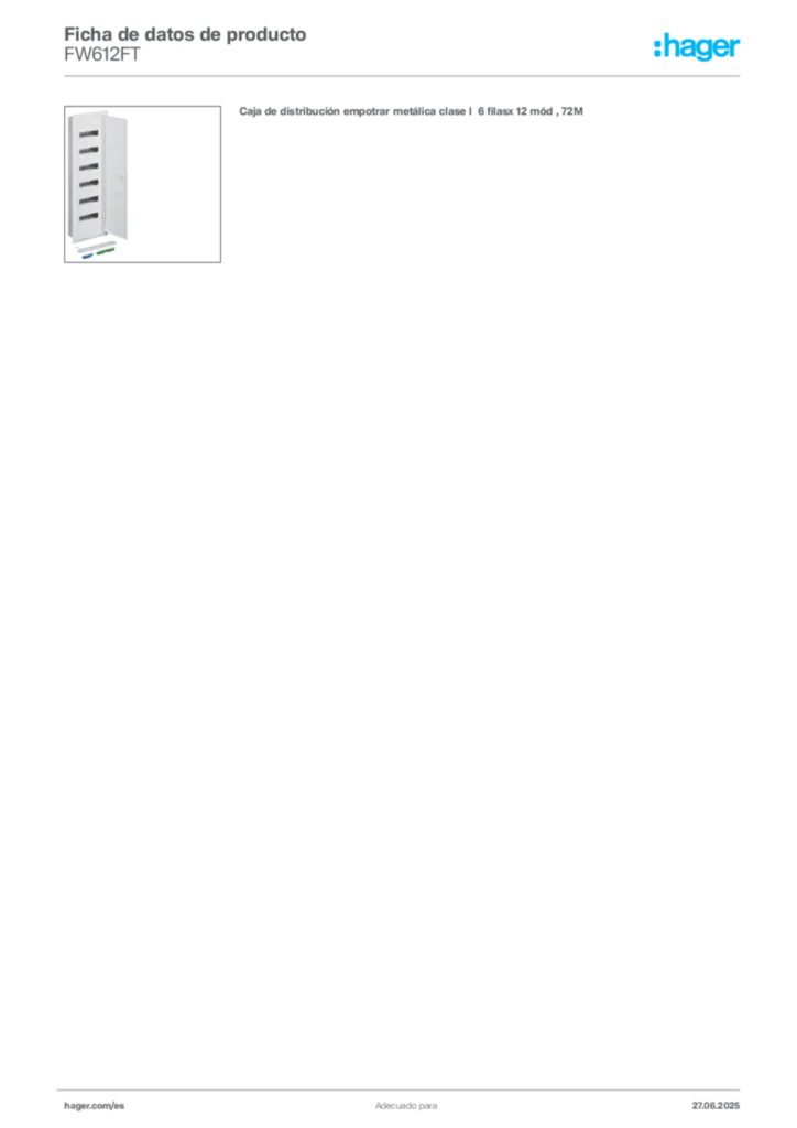 Imagen Hager Ficha de datos de producto FW612FT | Hager España