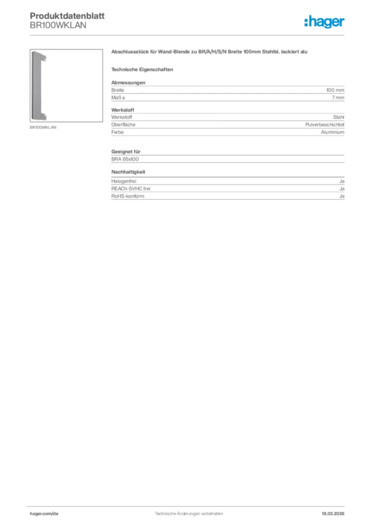Bild Hager Produktdatenblatt BR100WKLAN | Hager Deutschland