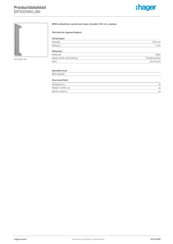Afbeelding Hager Productdatablad BR100WKLAN | Hager Nederland