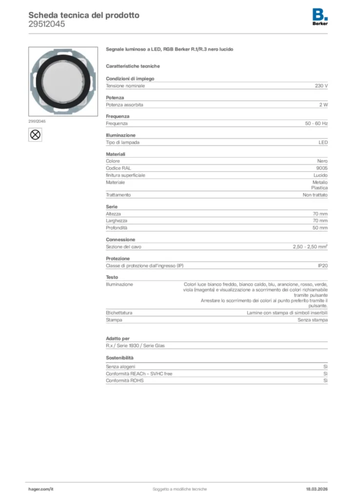 Immagine Berker Scheda tecnica del prodotto 29512045 | Hager Italia