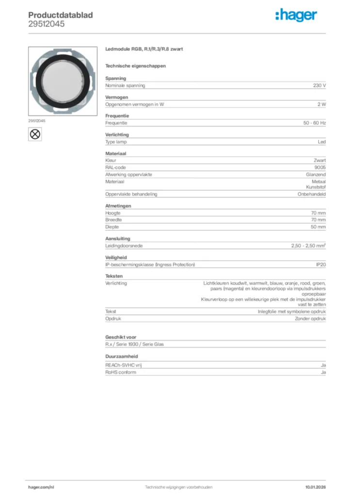 Afbeelding Hager Productdatablad 29512045 | Hager Nederland