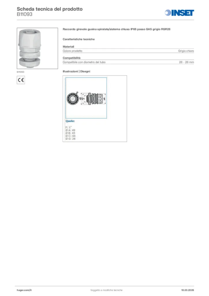 Immagine Inset Scheda tecnica del prodotto B11093 | Hager Italia