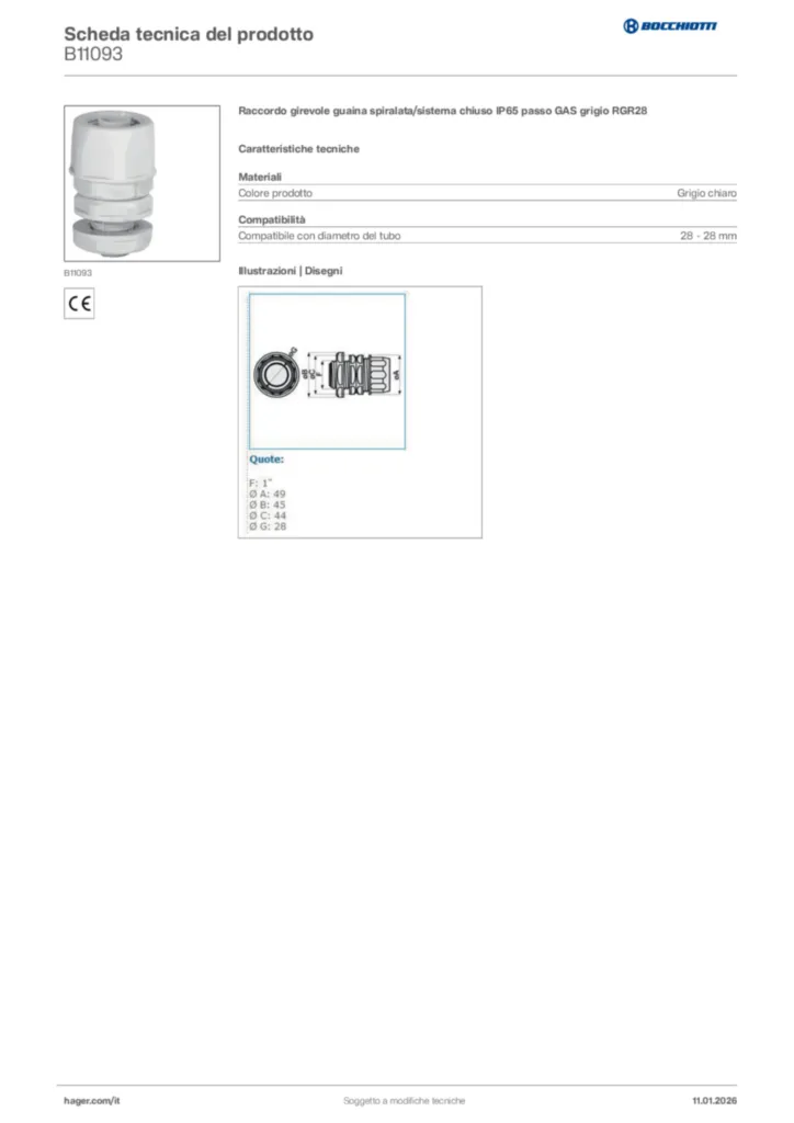 Immagine Bocchiotti Scheda tecnica del prodotto B11093 | Hager Italia