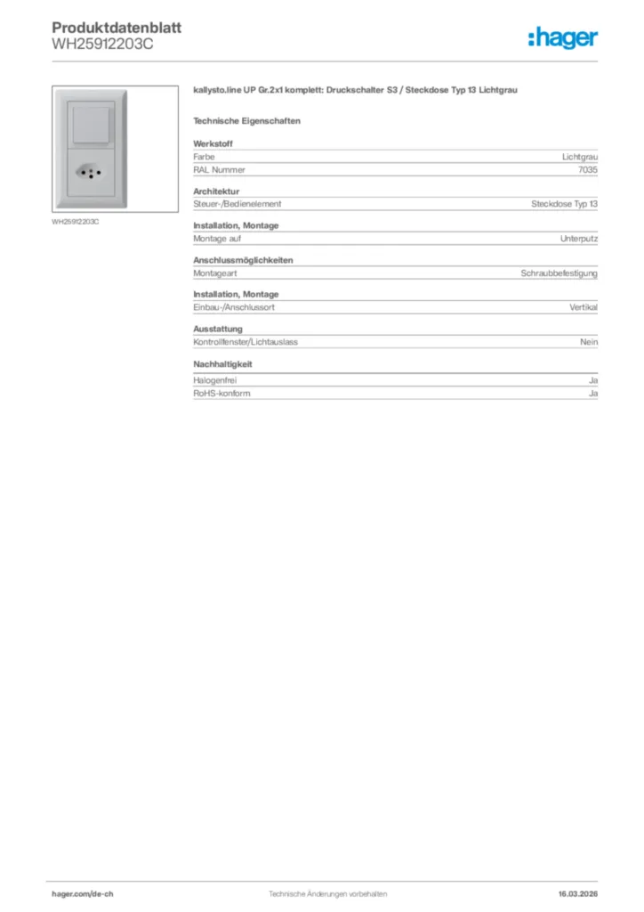 Bild Hager Produktdatenblatt WH25912203C | Hager Schweiz