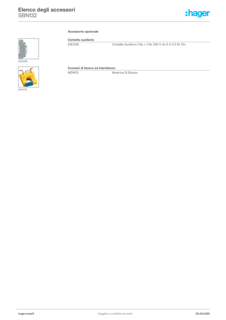 Immagine Hager Scheda tecnica del prodotto SBN132 | Hager Italia