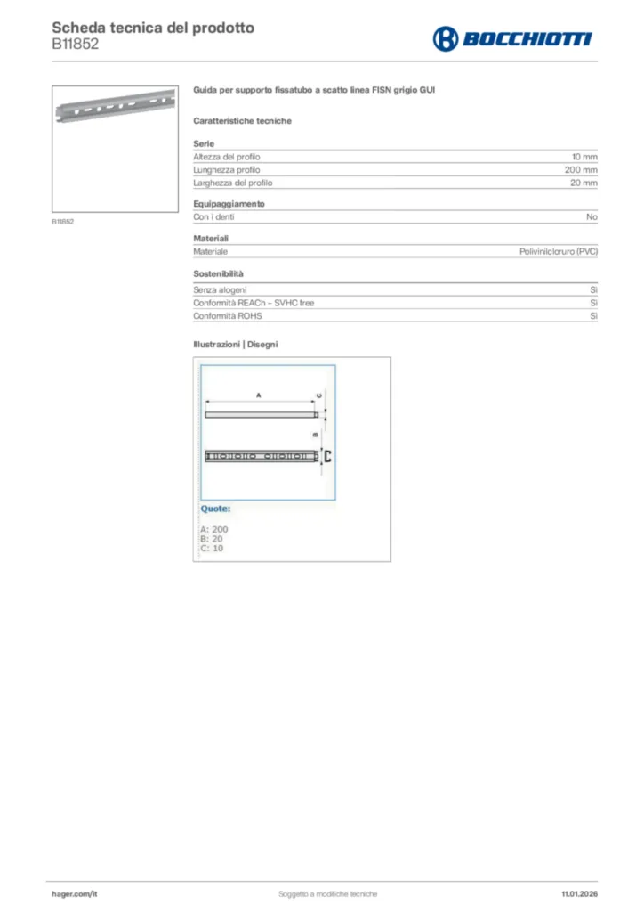 Immagine Bocchiotti Scheda tecnica del prodotto B11852 | Hager Italia