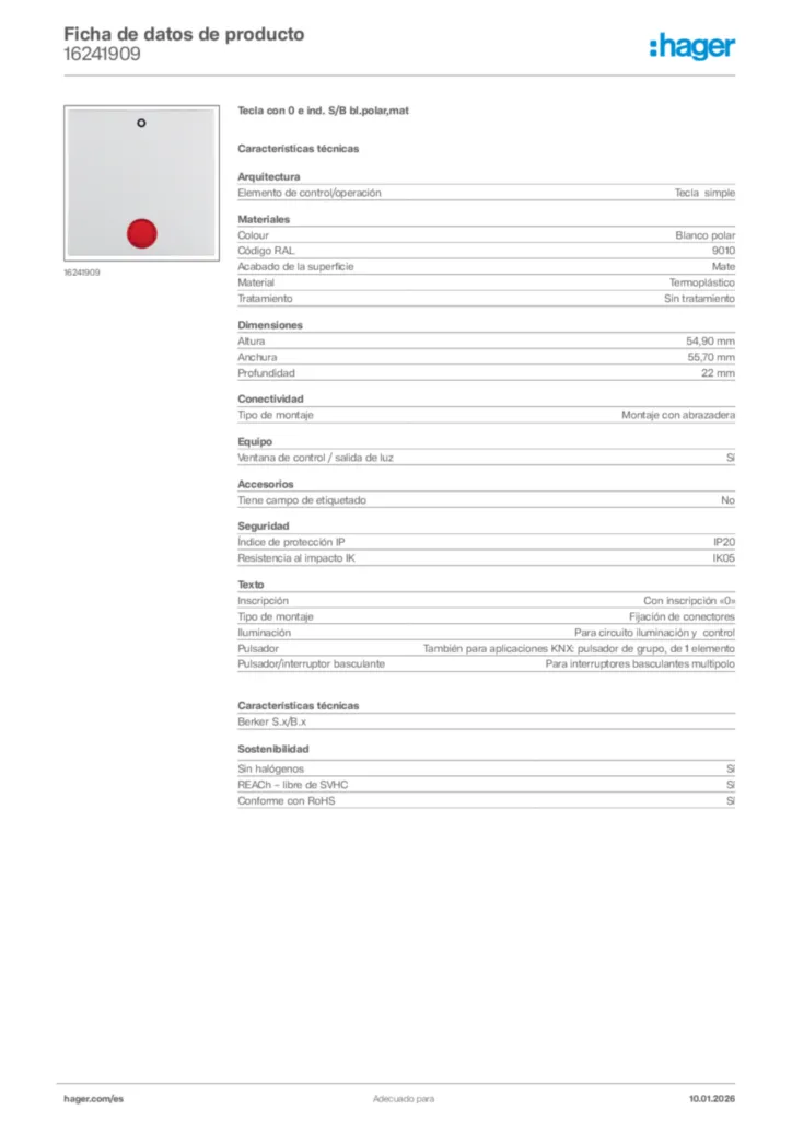 Imagen Hager Ficha de datos de producto 16241909 | Hager España