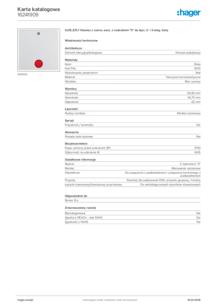 Zdjęcie Hager Karta katalogowa 16241909 | Hager Polska