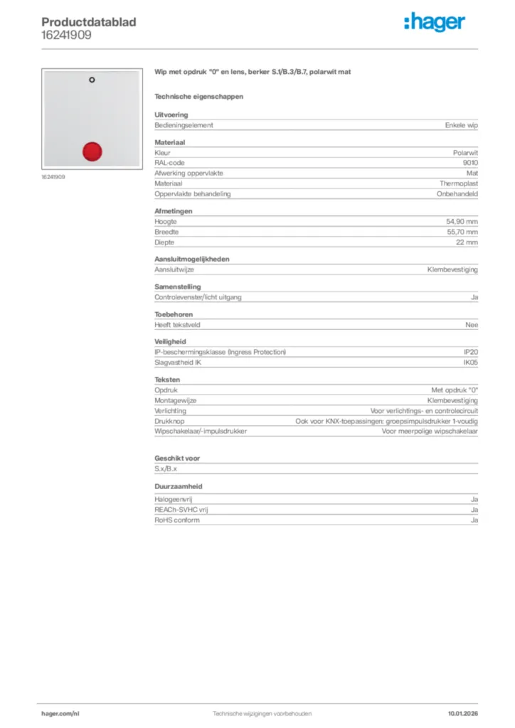 Afbeelding Hager Productdatablad 16241909 | Hager Nederland