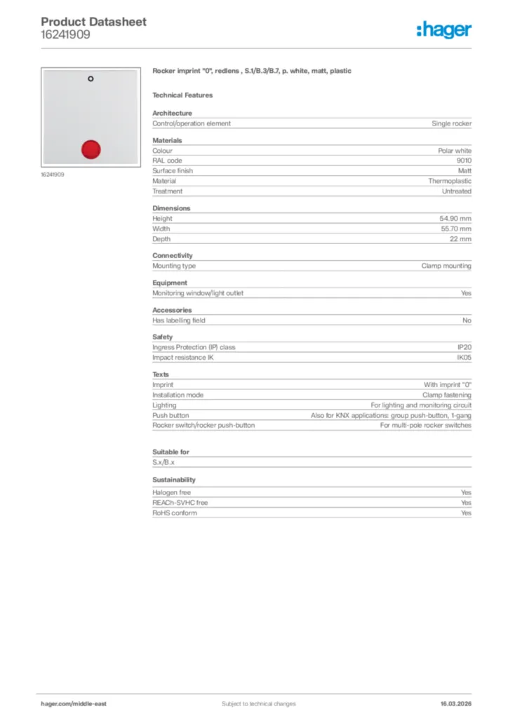 Image Hager Product data sheet 16241909  | Hager