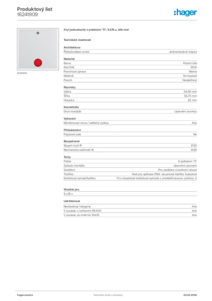 Obrázek Hager Product data sheet 16241909 | Hager